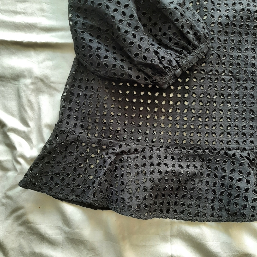 Club Monaco Puff Sleeve Eyelet Top in Black - Picture 2 of 11